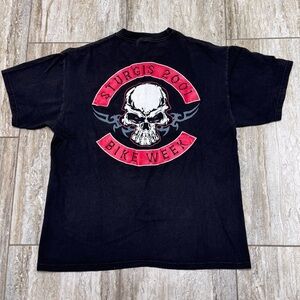 Vintage 2001 Sturgis Motorcycle Bike Week Black Biker Skull Hanes Comfort Tee L
